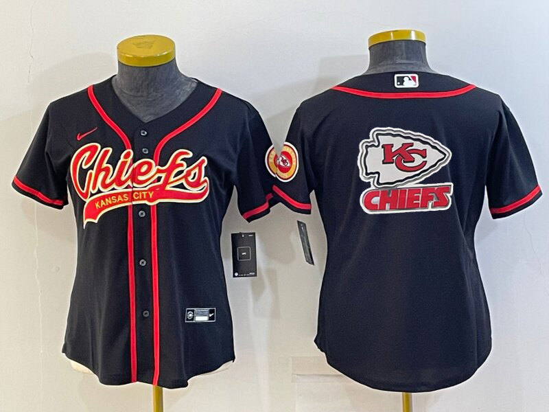 Women's Kansas City Chiefs Black Team Big Logo With Patch Cool Base Stitched Baseball Jersey(Run Small)